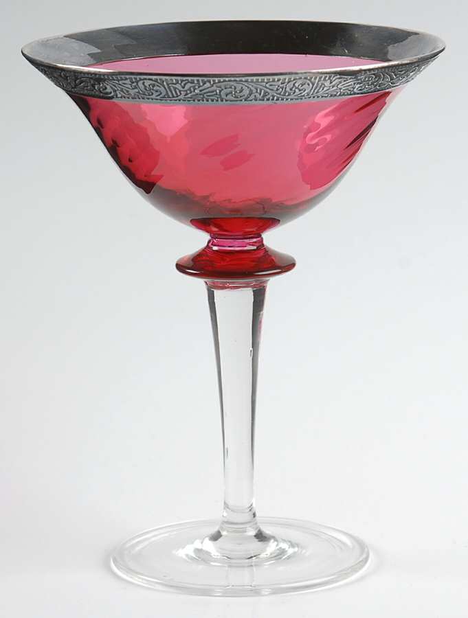 Garda Cranberry Dec #1 (Sterling Band) Champagne/Tall Sherbet by F Schmidt-1