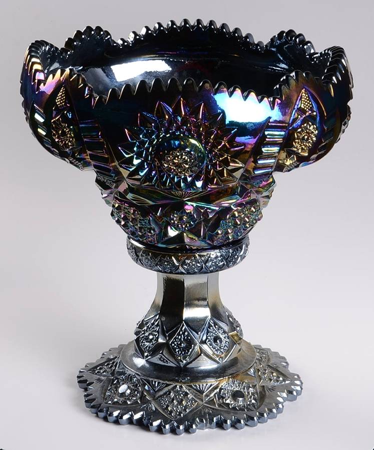 Hobstar Amethyst (Carnival) Punch Bowl with Stand by Smith Glass -1