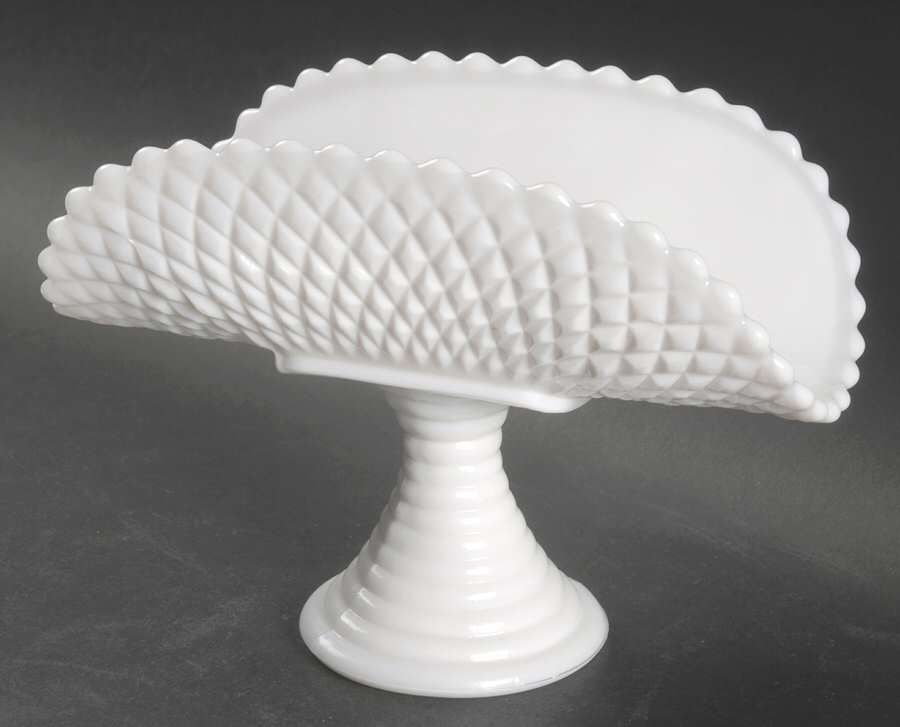Diamond Milk Glass Banana Basket by Smith Glass -1