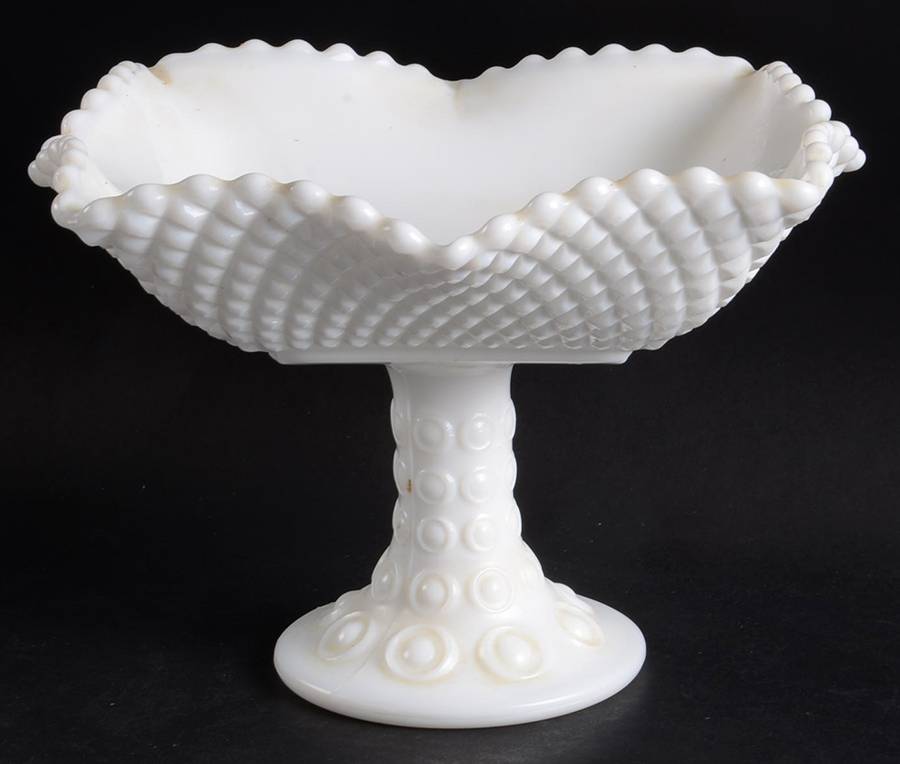 Diamond Milk Glass Square Compote (Height X Width) by Smith Glass -1
