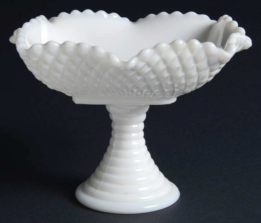 Diamond Milk Glass Round Compote (Height X Width) by Smith Glass -1