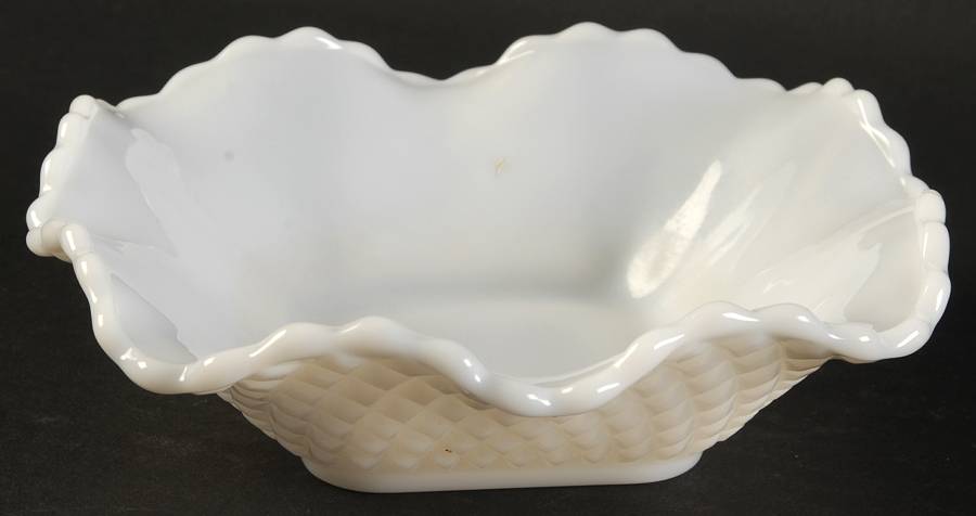 Diamond Milk Glass 6" Square Bowl by Smith Glass -1
