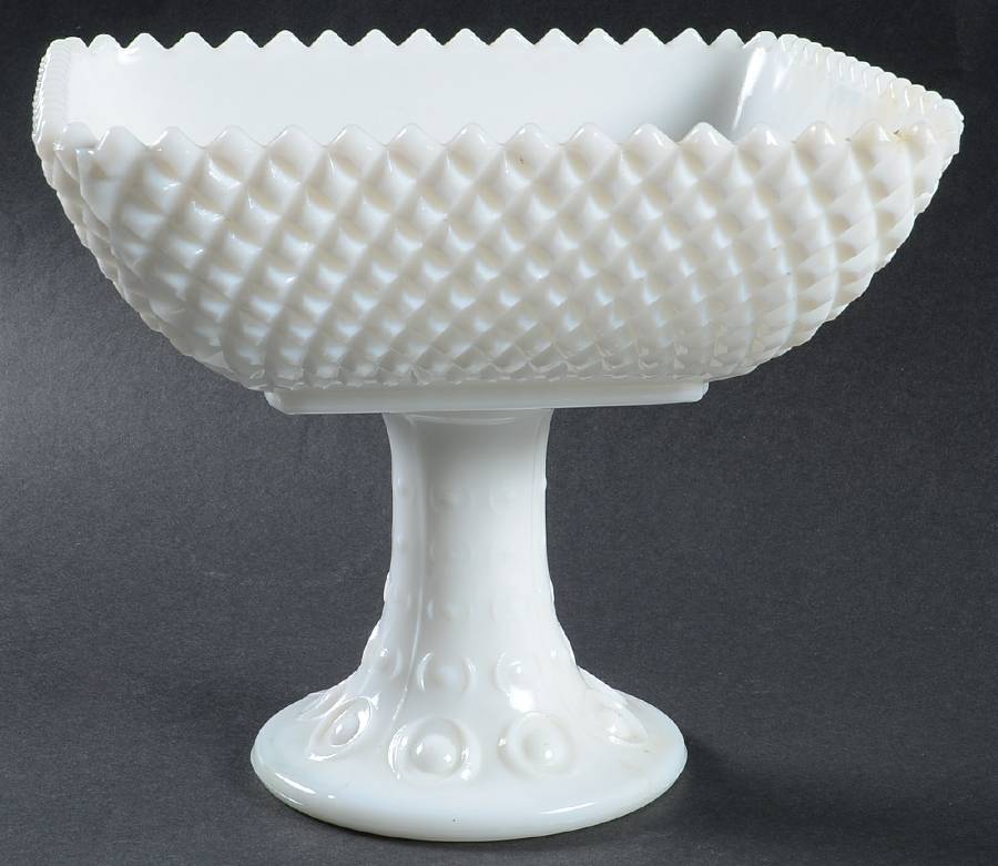 Diamond Milk Glass Square Compote (Height X Width) by Smith Glass -1