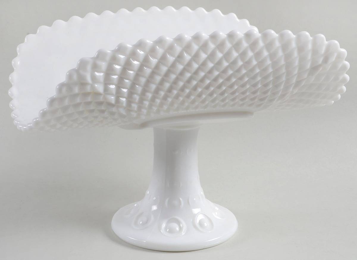Diamond Milk Glass Banana Stand by Smith Glass -1