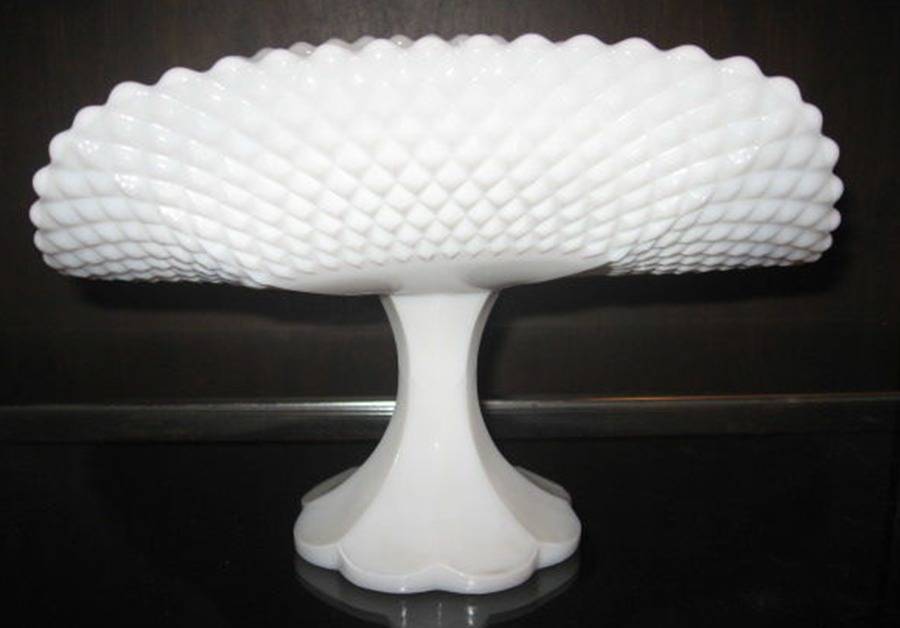 Diamond Milk Glass Banana Stand by Smith Glass -1