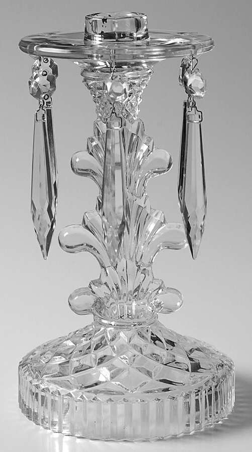 174 8" Candlestick W/Attached Bobeche & 6 Prisms by Indiana Glass-1