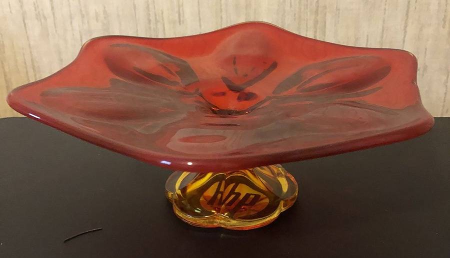 Simplicity Flame (Orange) Round Compote (Height X Width) by Smith Glass -1
