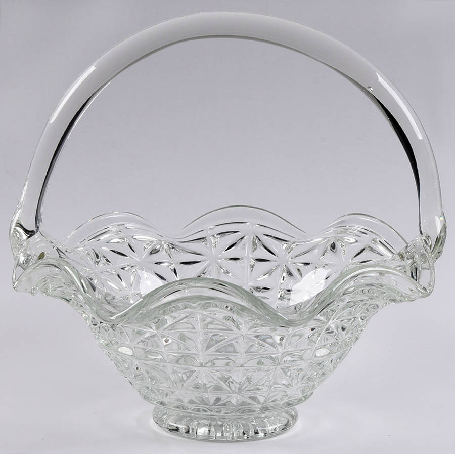 Solitaire (Various Colors) 8" Handled Crimped Basket by Smith Glass -1