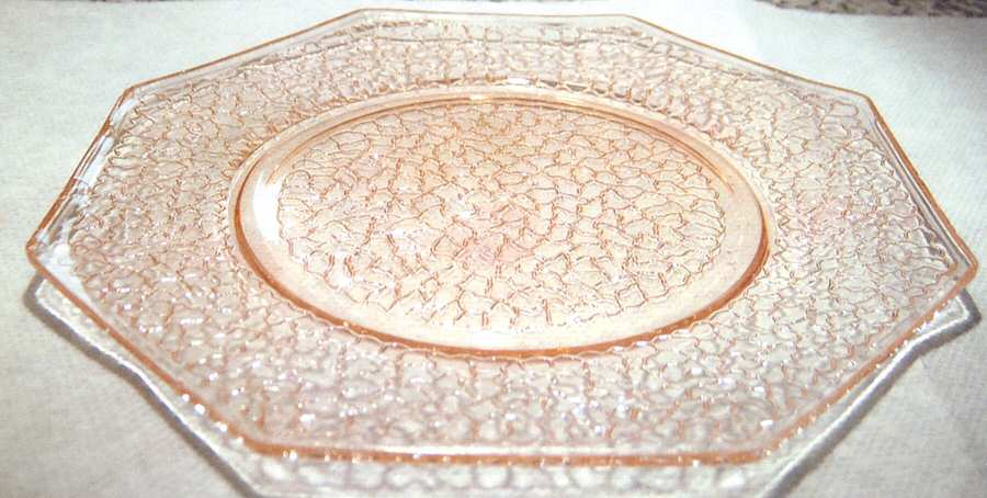 By Cracky Pink Octagonal Luncheon Plate by Smith Glass -1