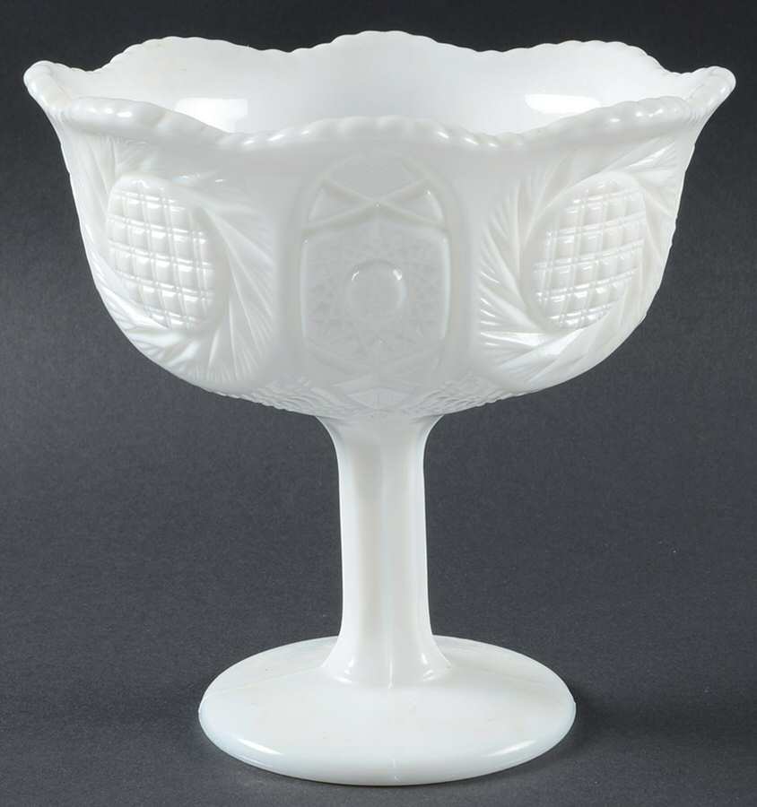 Sunburst Milk Glass Round Compote (Height X Width) by Smith Glass -1