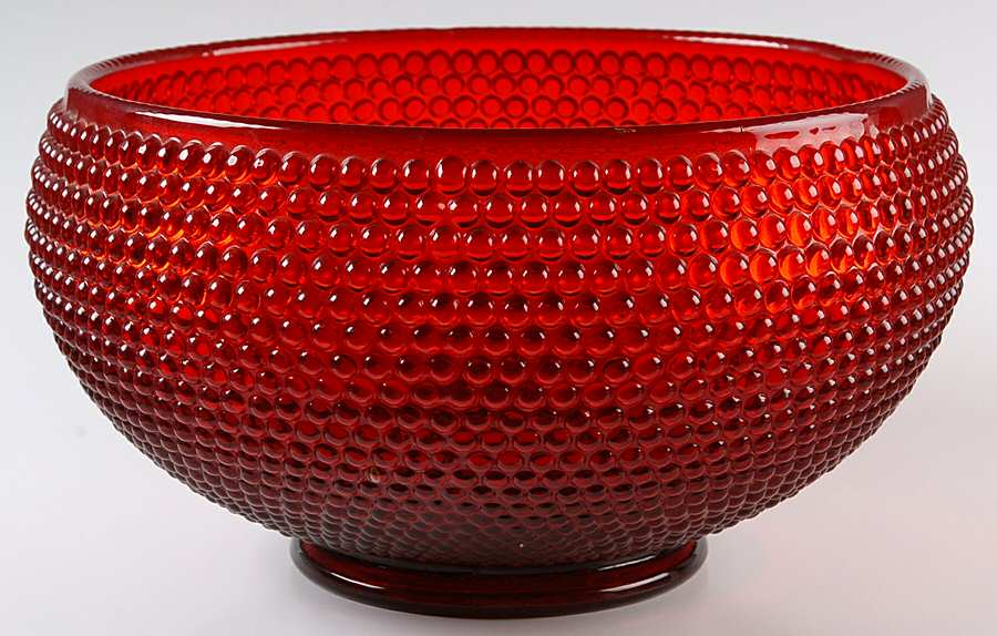 Hobnail Ruby Punch Bowl by Smith Glass -1