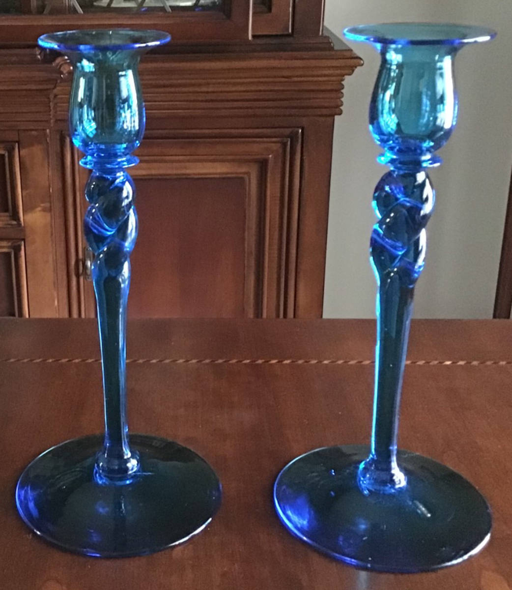 Celeste Blue 10" Single Light Candlestick by Steuben-1