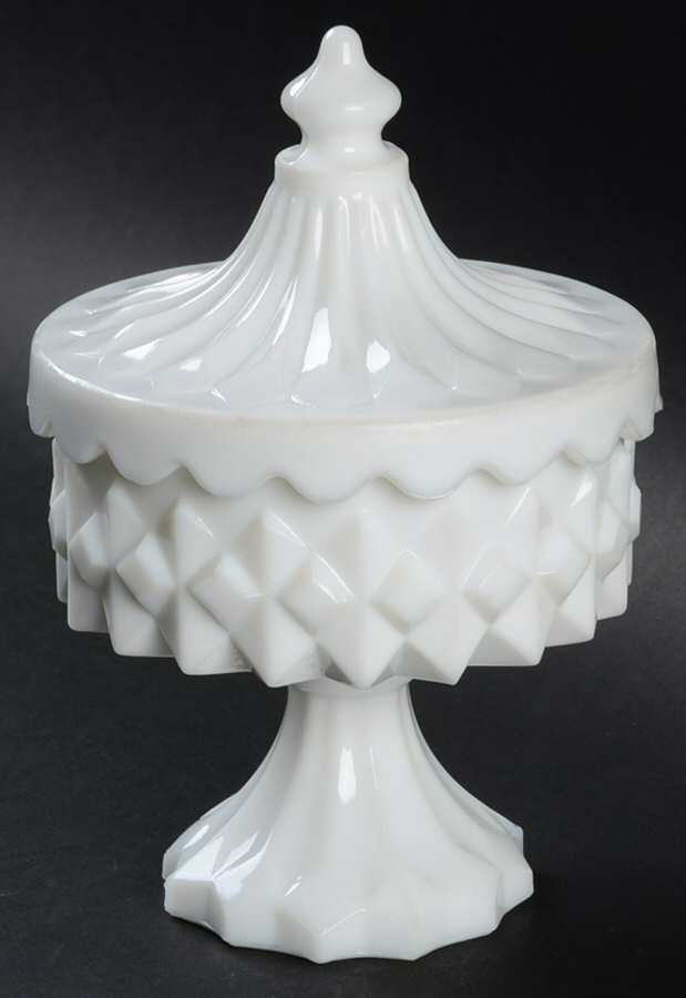 Carousel Milk Glass Footed Candy Dish & Lid by Smith Glass -1