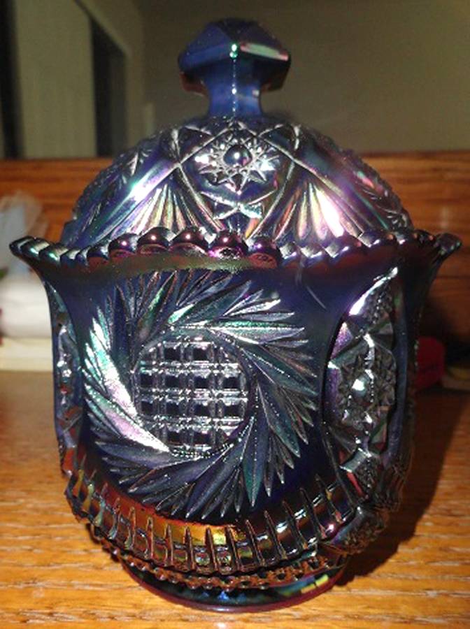 Sunburst Blue Carnival Candy Dish & Lid by Smith Glass -1