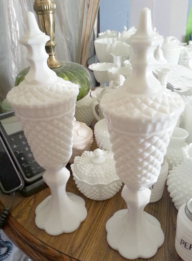 Old English Hobnail Milk Glass Urn & Lid by Smith Glass -1