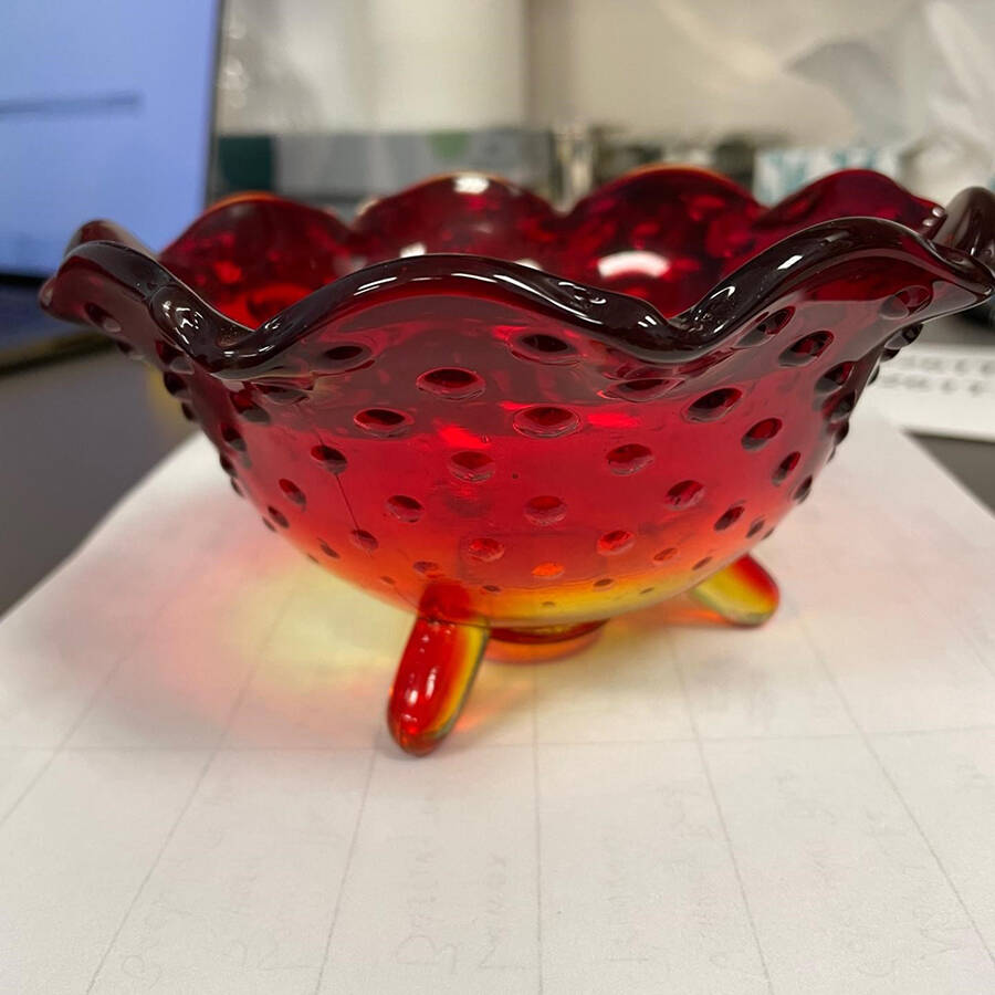 Hobnail Amberina (Flame) 6" 3-Toed Footed Bowl by Smith Glass -1