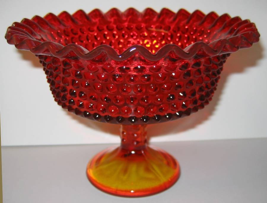 Hobnail Amberina (Flame) Round Compote (Height X Width) by Smith Glass -1