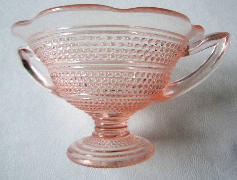 Tiny Hobnail Pink Footed Handled Open Jam/Jelly by Smith Glass -1