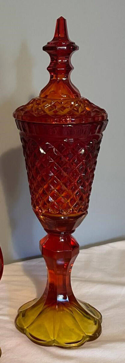 Old English Hobnail-Amberina (Flame) Urn & Lid by Smith Glass -1