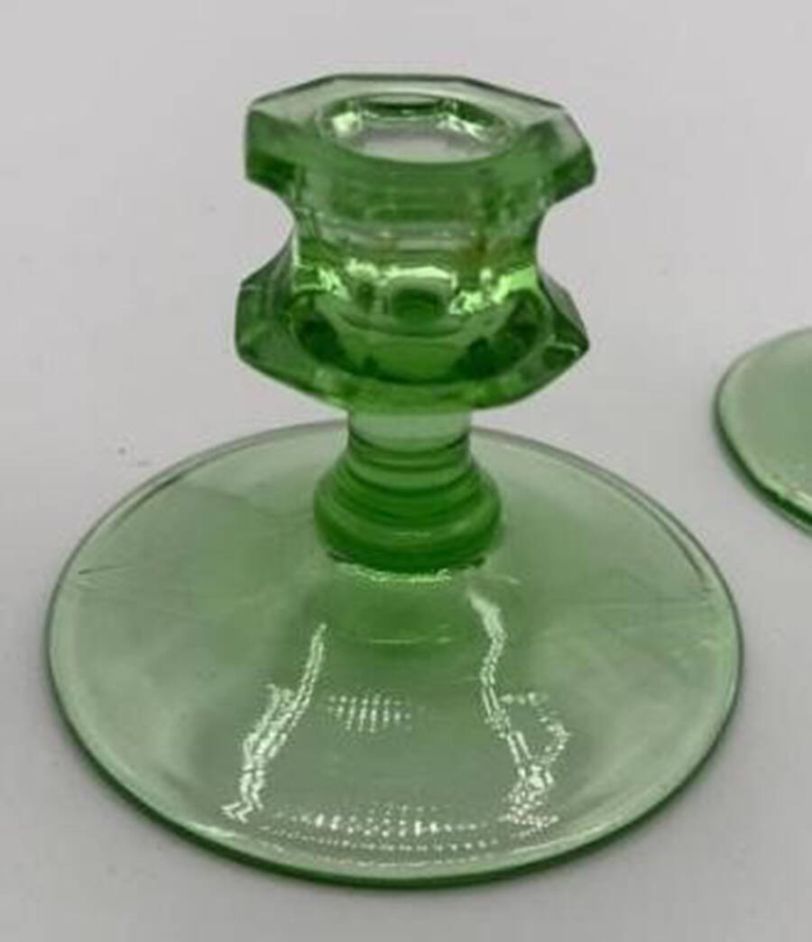 1002-Green 3" Single Light Candlestick by Smith Glass -1