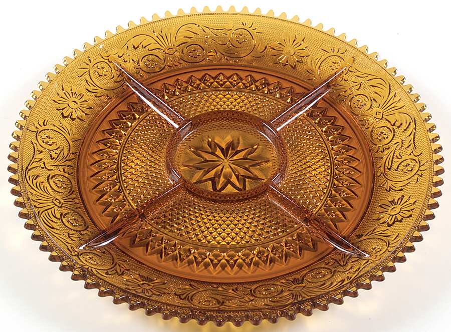 Sandwich Amber (Collection) 12" Round 5 Part Relish by Tiara-1