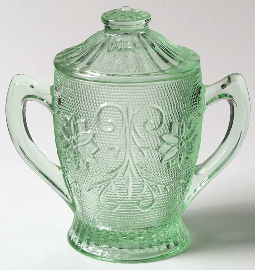 Sandwich Light Green (Chantilly Green) Sugar Bowl & Lid by Tiara-1