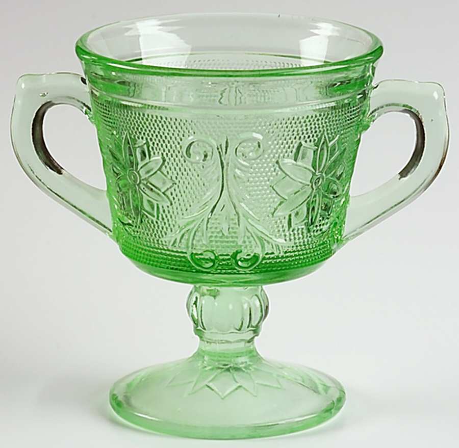 Sandwich Light Green (Chantilly Green) Footed Open Sugar by Tiara-1