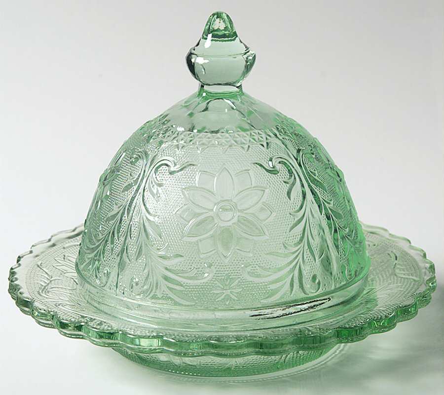 Sandwich Light Green (Chantilly Green) Round Covered Butter by Tiara-1