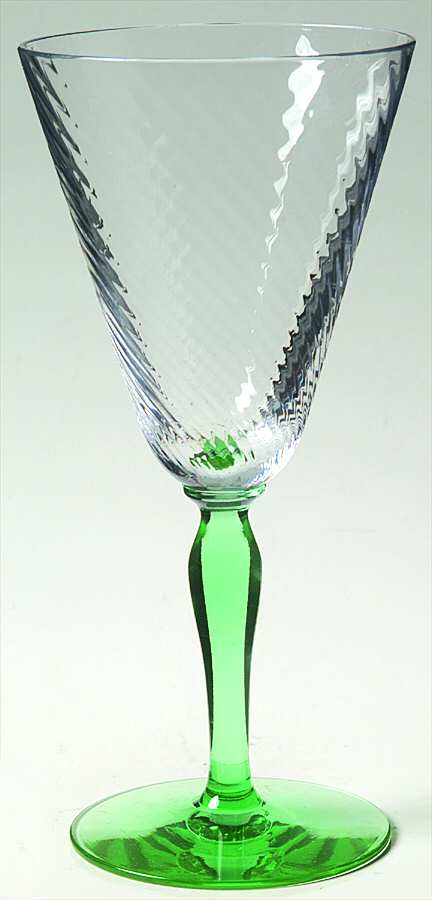 14187 Green Spiral Optic Water Goblet by Tiffin-Franciscan-1