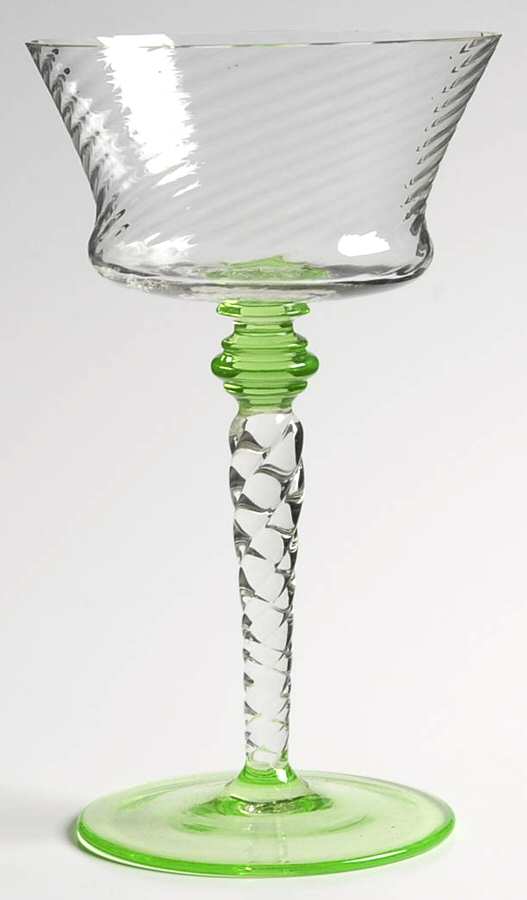 15022 (Spiral Optic Clear Bowl, Green Base) Champagne/Tall Sherbet by Tiffin-Franciscan-1