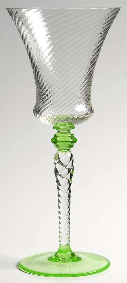 15022 (Spiral Optic Clear Bowl, Green Base) Tall Water Goblet by Tiffin-Franciscan-1