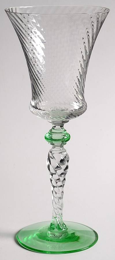 15022 (Spiral Optic Clear Bowl, Green Base) Water Goblet by Tiffin-Franciscan-1
