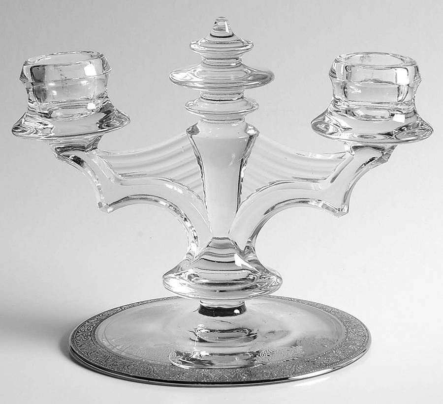 Athens Diana Clear (Platinum Encrusted) Double Light Candlestick by Tiffin-Franciscan-1