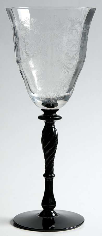 Byzantine Black (Clear Bowl) Water Goblet by Tiffin-Franciscan-1