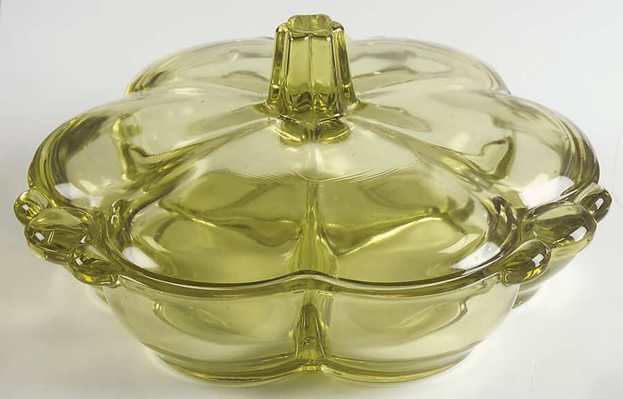 Canterbury Citron 3-Part Candy Dish with Lid by Tiffin-Franciscan-1