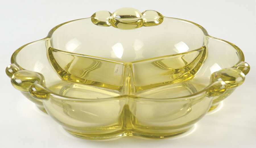 Canterbury Citron 7" Pansy/Flower Shape 3 Part Relish by Tiffin-Franciscan-1