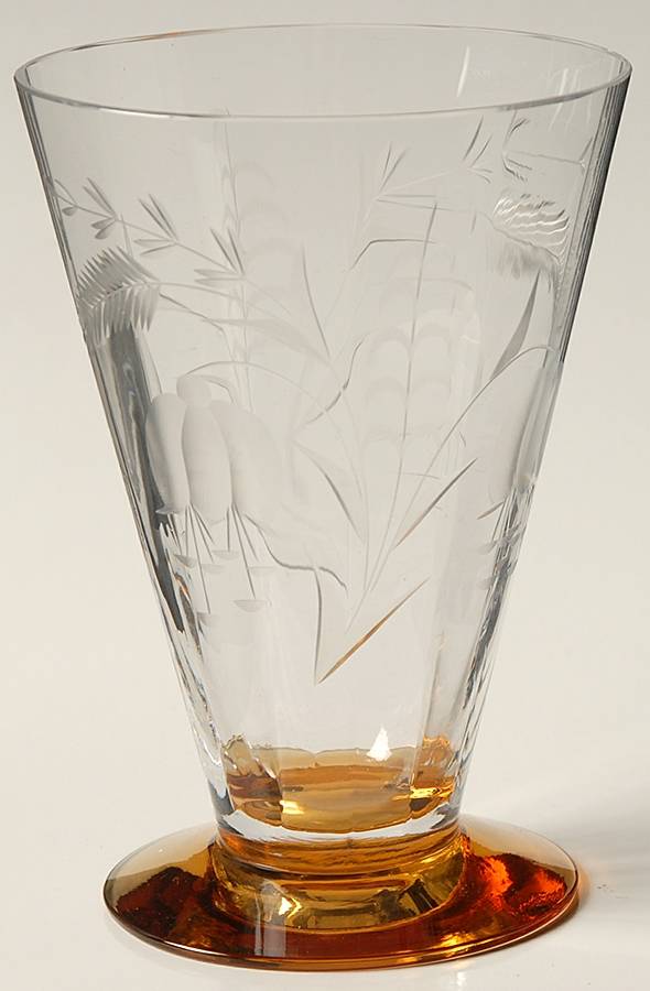 Cut 405 Amber and Clear Footed Tumbler by Tiffin-Franciscan-1