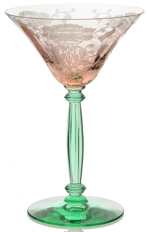 Flanders Pink and Green (Stem 024-15024) Champagne/Tall Sherbet by Tiffin-Franciscan-1