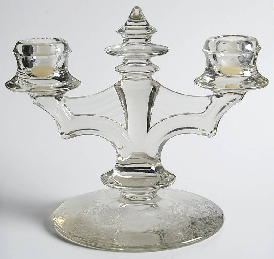 Fuchsia (Etched) Double Light Candlestick by Tiffin-Franciscan-1