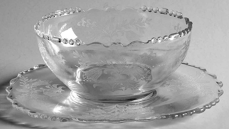 Fuchsia (Etched) Mayonnaise Bowl and Underplate by Tiffin-Franciscan-1