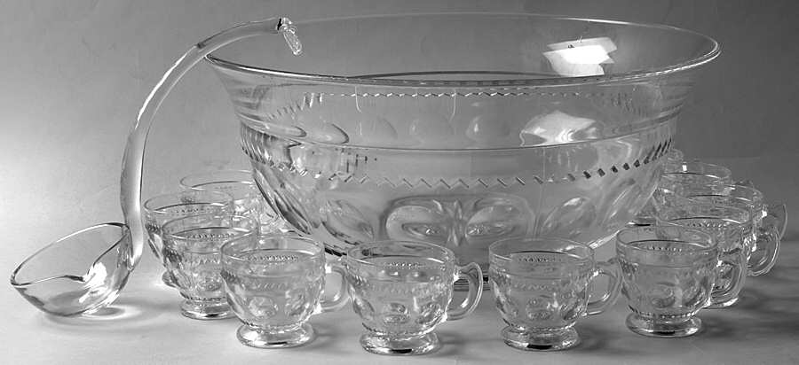 King's Crown-Clear (14 Pc) Punch Set (Punch Bowl,12 Cups, Ladle) by Tiffin-Franciscan-1