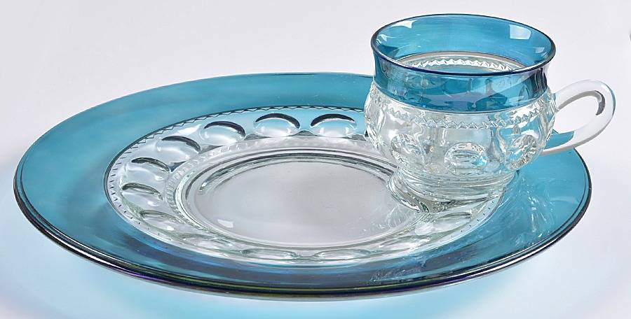 King's Crown-Blue Flashed (Top Only) Snack Plate & Cup Set by Tiffin-Franciscan-1