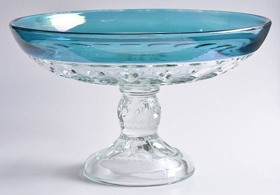 King's Crown-Blue Flashed (Top Only) Round Compote (Height X Width) by Tiffin-Franciscan-1