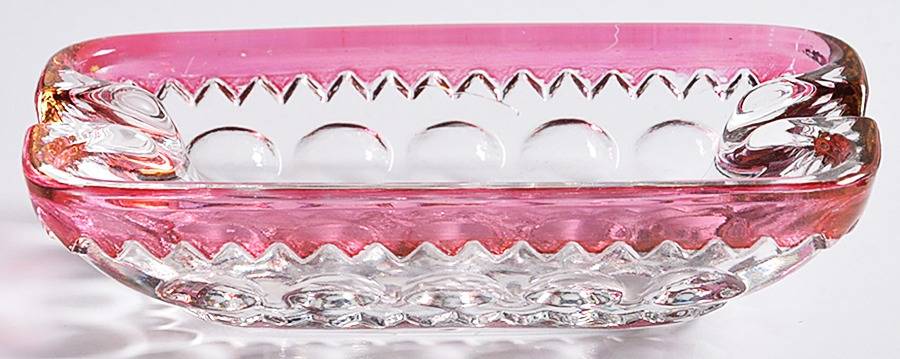 King's Crown-Cranberry Flashed (Top Only) 4" Rectangular Ashtray by Tiffin-Franciscan-1