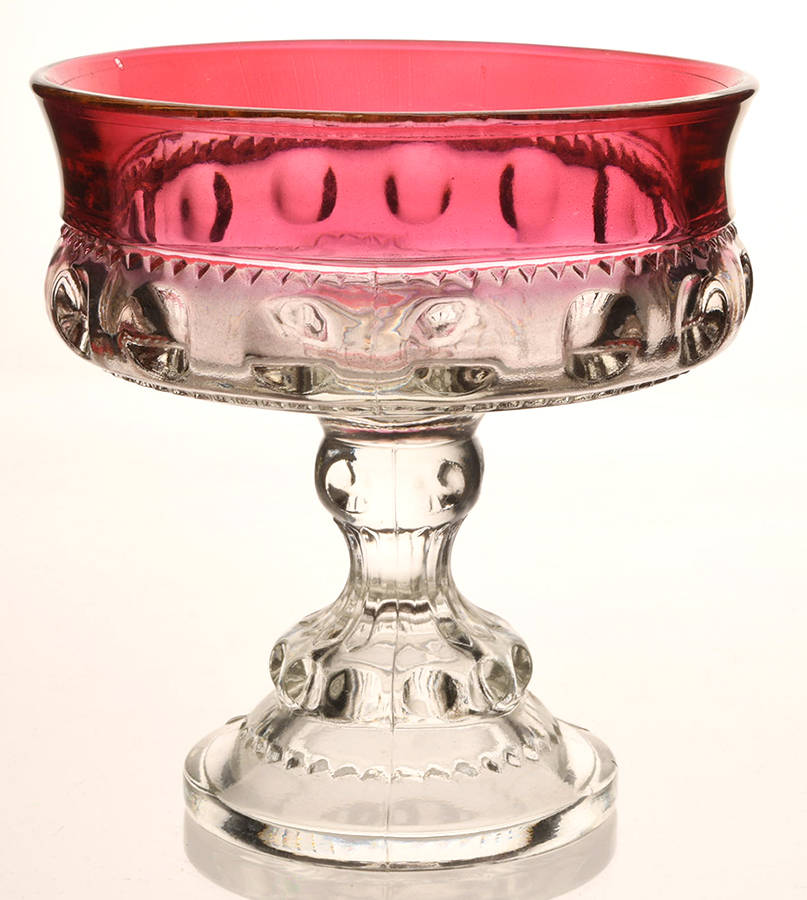 King's Crown-Cranberry Flashed (Top Only) Round Compote (Height X Width) by Tiffin-Franciscan-1