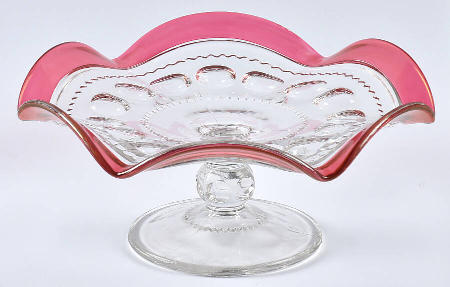 King's Crown-Cranberry Flashed (Top Only) Round Compote (Height X Width) by Tiffin-Franciscan-1
