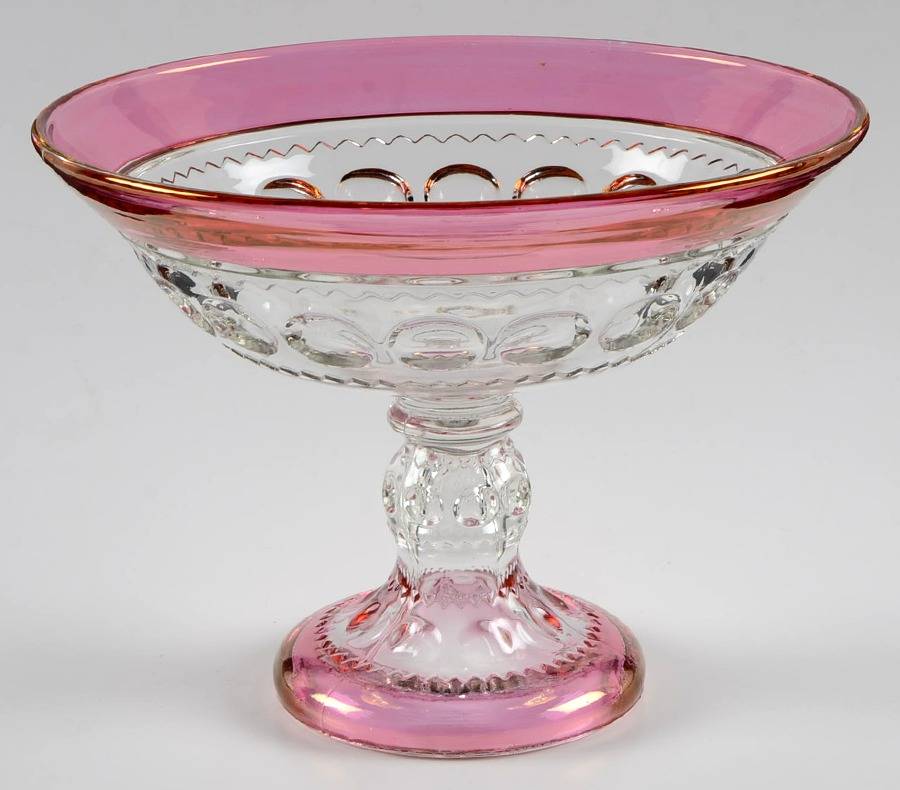 King's Crown-Cranberry Flashed (Top Only) Round Compote (Height X Width) by Tiffin-Franciscan-1