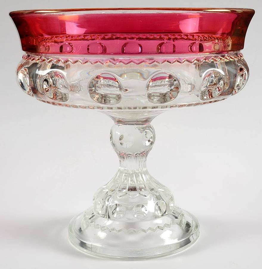King's Crown-Cranberry Flashed (Top Only) Round Compote (Height X Width) by Tiffin-Franciscan-1