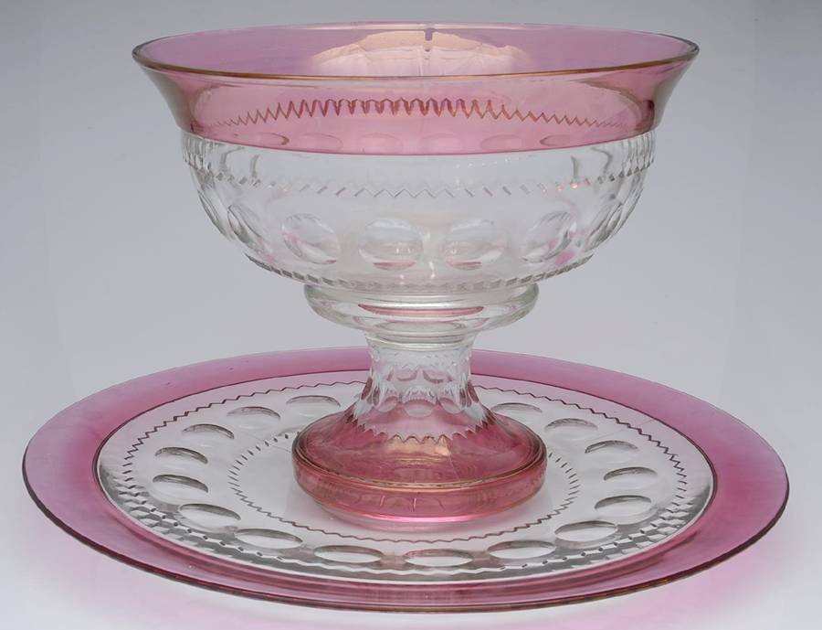 King's Crown-Cranberry Flashed (Top Only) Flared Punch Bowl & Stand w/Underplate by Tiffin-Franciscan-1