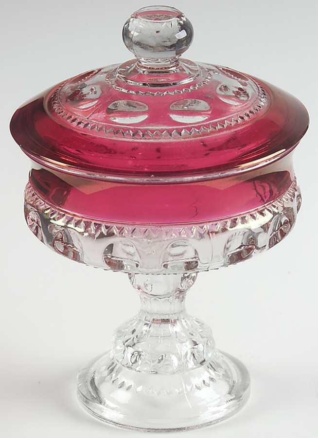 King's Crown-Cranberry Flashed (Top Only) Compote & Lid by Tiffin-Franciscan-1